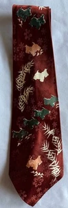 Vintage Necktie Scottie Dogs Floral Dark Red Men’s Tie 4” Wide 52” Long - Picture 1 of 7