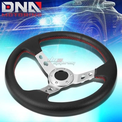 VOLANTE DE CORRIDA 6 PARAFUSOS COURO PVC ALUMÍNIO 13,5" 3" PRATO FUNDO PRATA/VERMELHO - Imagem 1 de 4