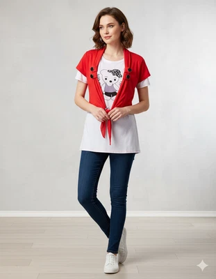 Rojo Blanco Camiseta Vestido Manga Corta Novio Adolescente Top Camisetas Largas L-21" Foto 1 de 3