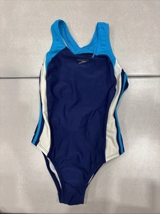 Girls Speedo Swim Suit Size 8 Navy/teal/cream - Picture 1 of 4
