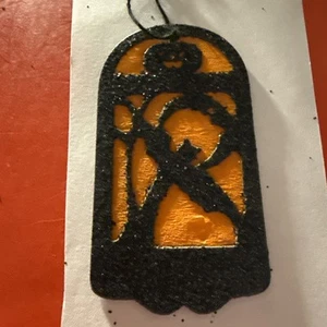 "Adorno vintage de calabaza y media luna escena ventana de Halloween 3""" - Imagen 1 de 4