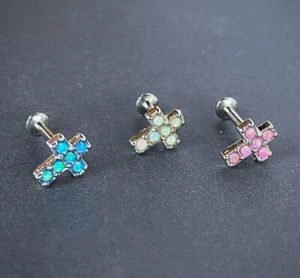 Perno Labret de acero con cruz de ópalo 16 g hélice roscada internamente Daith Tragus Monroe - Imagen 1 de 7