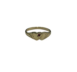 9ct 9K Yellow Gold Girls Double Heart Signet Ring Red Stone. Size J1/2 Brand New - Picture 1 of 9