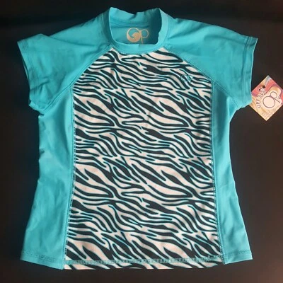 OP Ocean Pacific Rash Guard Shirts Girls Size S (6-6X) Zebra Print Blue Black - Image 1 of 4