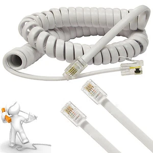 Telephone Handset Cable RJ10 to RJ10 (4P4C) Coiled Curly Lead Cord Wire White - Picture 1 of 2