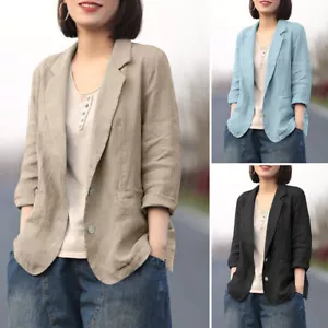 Otoño Mujeres Mangas Largas Prendas para el torso Blazer Traje Informal Suelto Abrigo Chaqueta Prendas de abrigo Reino Unido - Imagen 1 de 11