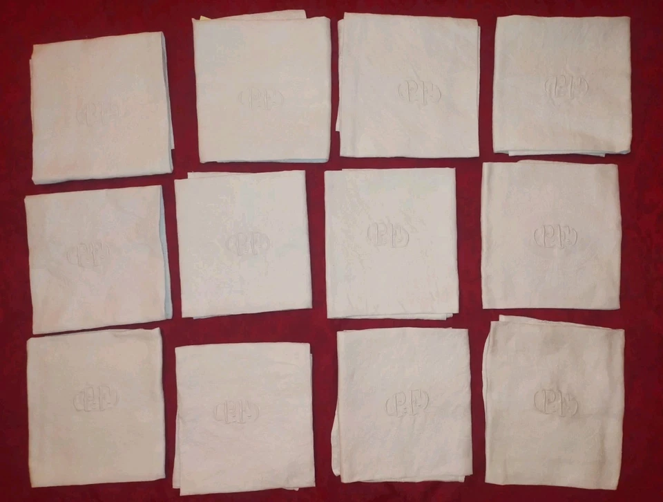 12  serviettes de table en coton damassé monogramme ''PF'' - Photo 1/4