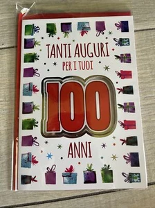 BIGLIETTO AUGURI 100 ANNI TRAGUARDI BUON COMPLEANNO CENTO - Picture 1 of 3