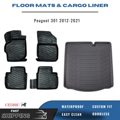 Car Floor Mats & Trunk Cargo Liner for Peugeot 301 2012-2021 3D TPE FULL Set - Image 1 of 4