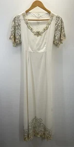 VTG Dress Cutout Embroidered Empire Waist SZ S Rayon Bail Resort (FLAW - Picture 1 of 17