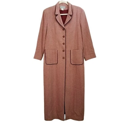 Casaco vintage 1980s vermelho Chevron comprimento do chão lã/camelo cabelo botão para cima 12 - Imagem 1 de 4