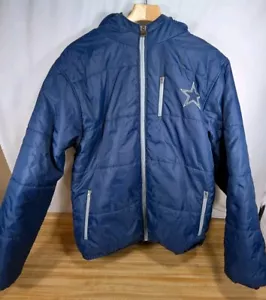 Dallas Cowboys Jacket Mens Medium Blue Hooded Puffer NFL Pro Line Coat Pockets - Picture 1 of 12