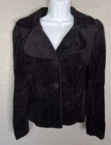 Anthropologie Elevenses Corduroy Jacket Sz 6 Black Teal Lining Crop 2 Button - Picture 1 of 7