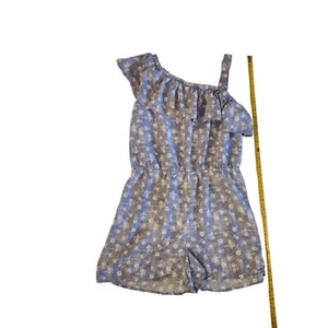 True Craft Girls Blue White Floral Romper  Shorts Jumper Size XL Ruffle *Read - Picture 1 of 20