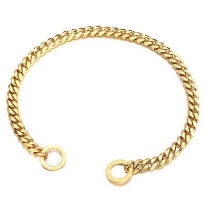 Collar de perro de oro de 11 mm de acero inoxidable de 18 k collar de cadena de eslabones cubanos cadena de perro de oro  Foto 1 de 4