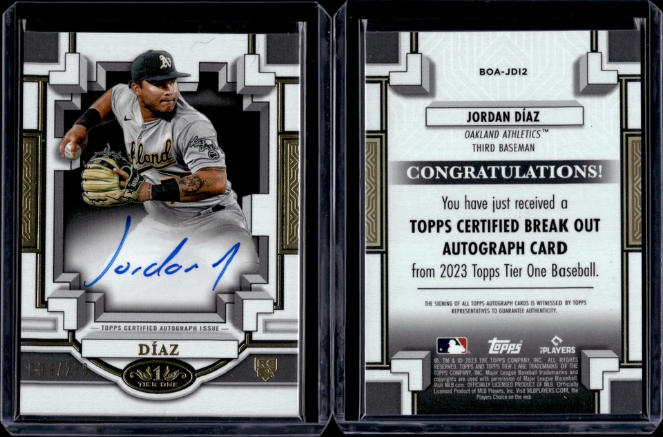 2023 Topps Tier One Break Out Autograph #BOA-JD12 Jordan Diaz Rookie RC /299 - Image 1 of 1