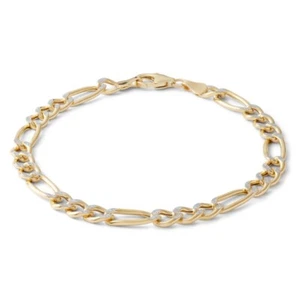10k Two Tone Gold Figaro Link Bracelet 8.5” Hollow - Picture 1 of 3