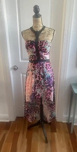 BEBE Y2K MEHRFARBIG HI LOW ANIMAL PRINT GRÖSSE 8 FLIESSEND TRÄGERLOS LEOPARDENKLEID - Bild 1 von 11