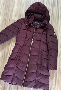 Guess 3/4 Length Burgundy/purple Puffer Coat Quilted Zipper Med - Picture 1 of 8