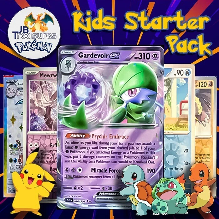 KIDS STARTER PACK - 10 Card Lot Pokemon Mystery Pack! 2 Holo, Reverse Holo, Rare - Image 1 of 1