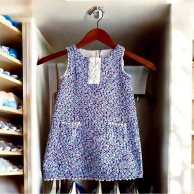 Vestido Janie & Jack tamanho 3 náutico Boucle metálico tweed sem mangas bolsos forrados - Imagem 1 de 4