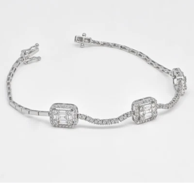 水晶透明长方形圆形切割 1.45 克拉实验室制造的钻石网球手链 — 第 1/4 张图片