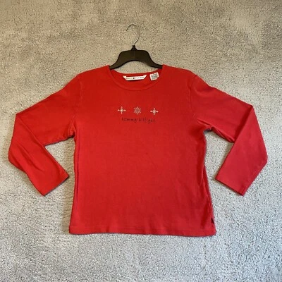 De Colección Tommy Hilfiger Top Mujer XL Copo de Nieve Gráfico Rojo Manga Larga Cuello Redondo Foto 1 de 4