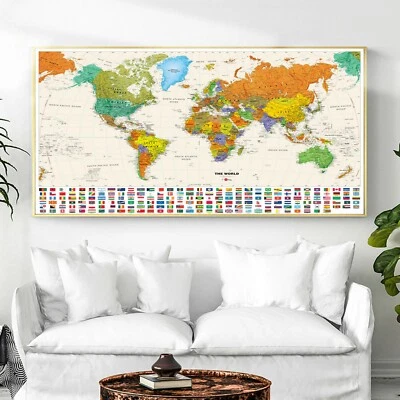 Art Canvas Poster Paint HD Political National Flag World Map Decor No Frame B31 - Image 1 of 4