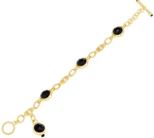Judith Ripka 7-1/4" Sterling & 14K plattiert schwarzer Spinell Gliederarmband - Bild 1 von 3