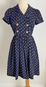 Forever 21 Retro Dress Size S Blue Beige Polka Dot Fit & Flare 1950s - Picture 1 of 15
