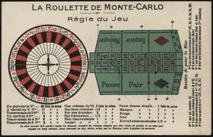 Monte Carlo. Postcard. Roulette Rules of the Game. Undated - Picture 1 of 2