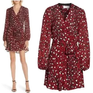 A.L.C. Red & Black Leopard Print Silk Mini Wrap Dress Size 4 - Picture 1 of 14