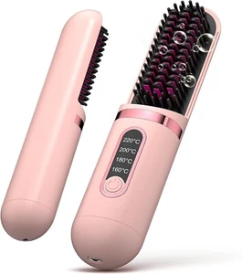 Hair Straightener Brush Hot Comb Rechargeable Cordless Thermal for All Hair Type - Picture 1 of 7