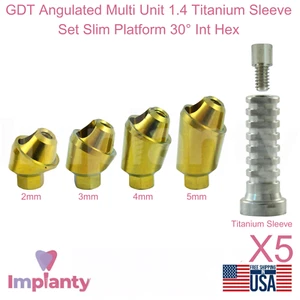 5x GDT Angulated Dental Multi Unit 1.4 Titanium Sleeve Set 30° Int Hex 2.42mm - Picture 1 of 15