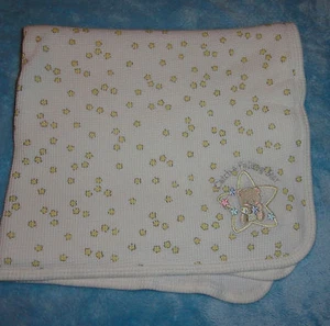 Just Born White Thermal Knit Baby Blanket Yellow Catch A Falling Star Bear - Picture 1 of 3