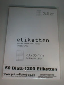 2400 etykiet 70x36 mm = 100 arkuszy A4 samoprzylepny atrament / laser / kopia PRIPA 3490 - Zdjęcie 1 z 1