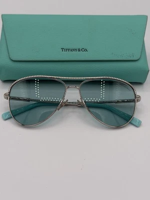 Tiffany & Co. TF3062 Diamond Point Aviator Sunglasses Silver Blue - Image 1 of 4