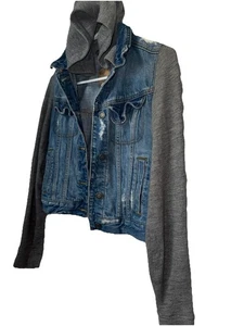 Women’s Hollister Lightweight Blue Denim Jean Gray Sweatshirt Hoodie Jacket XS - Picture 1 of 5