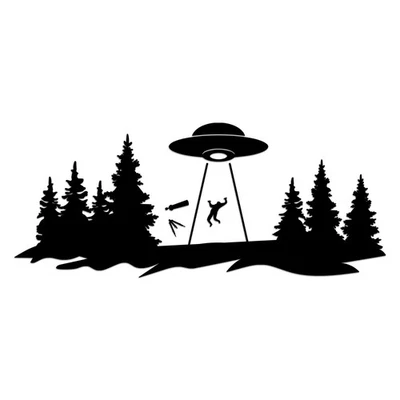 UFO Abduction Scene w/ Telescope Vinyl Decal Trees Astronomer Alien Spaceship RV - Image 1 of 4