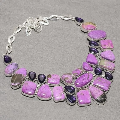 Collar de joyería de regalo hecho a mano de piedras preciosas de amatista africana de púrpura 18"" SR 6968 Foto 1 de 4