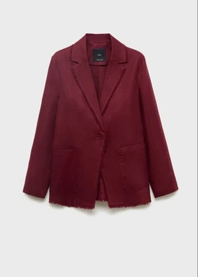 Traje blazer de lino con extremos deshilachados - Diseño recto. Cuello solapa cuello en V. Foto 1 de 4