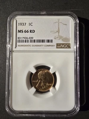 1937 1C RD Lincoln Wheat One Cent  NGC MS66RD  (2532357) - Image 1 of 2