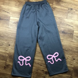 Women Sz S Gray Wide Leg Sweatpants Pink Bows On Back Of Legs  - Picture 1 of 5