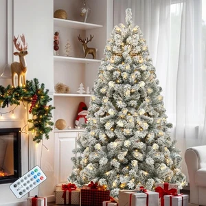 YITAHOME 6 FT Albero di Natale Floccato Neve Preilluminato con Telecomando, Pino Cerniera - Foto 1 di 7