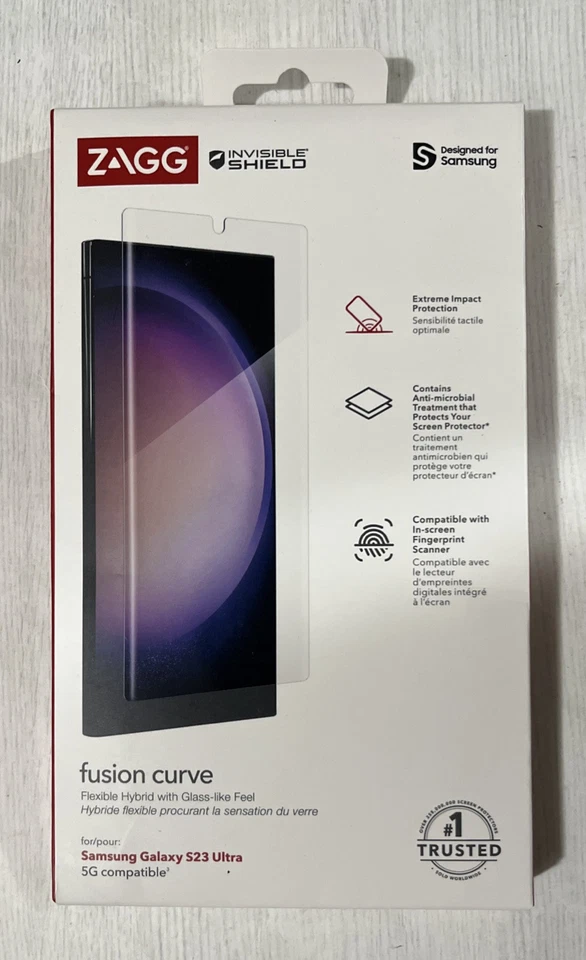 Protetor de tela híbrido ZAGG InvisibleShield Fusion Curve para Galaxy S23 Ultra - Imagem 1 de 1