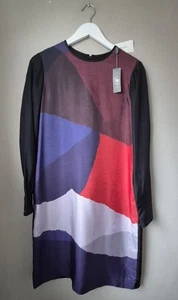 L.K. BENNETT 100%Silk Dress Long Sleeve Black Red Purple Size 10 BNWT - Picture 1 of 9