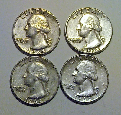 Lot of Four 1964 Silver Quarters (2 "P" Mint, 2 "D" Mint) - Image 1 of 2