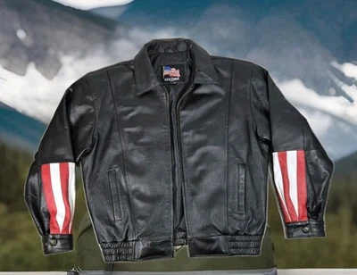 Chaqueta de Cuero EE. UU. Para Hombre M Mediana Negra Águila Bordada Motociclista Foto 1 de 4