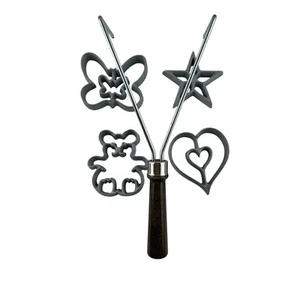 Roseta Hierro Molde Mariposa Oso Corazón Estrella Aluminio Fundido 3" Juego de 4 con Mango - Imagen 1 de 10
