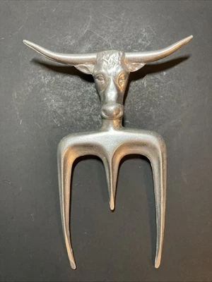 Tenedor de carne vintage Texas Longhorn Ranch Bull aluminio EE. UU. Foto 1 de 4